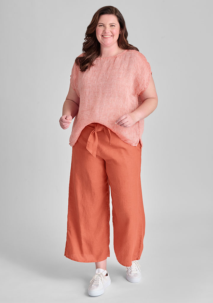Orange linen top with orange linen pants