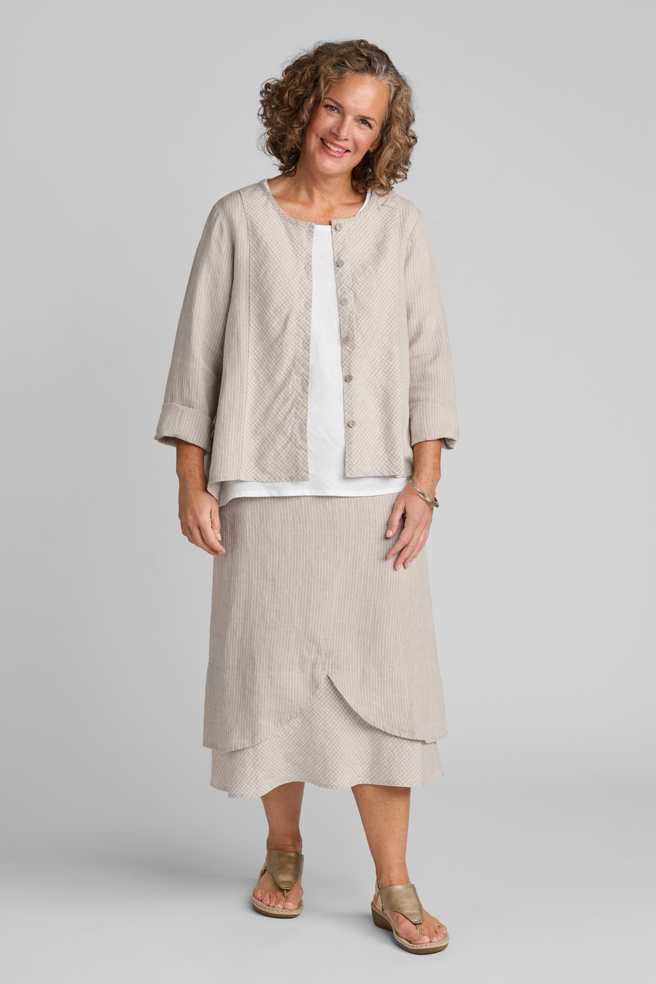 FLAX women's linen clothing tan linen blouse and skirt