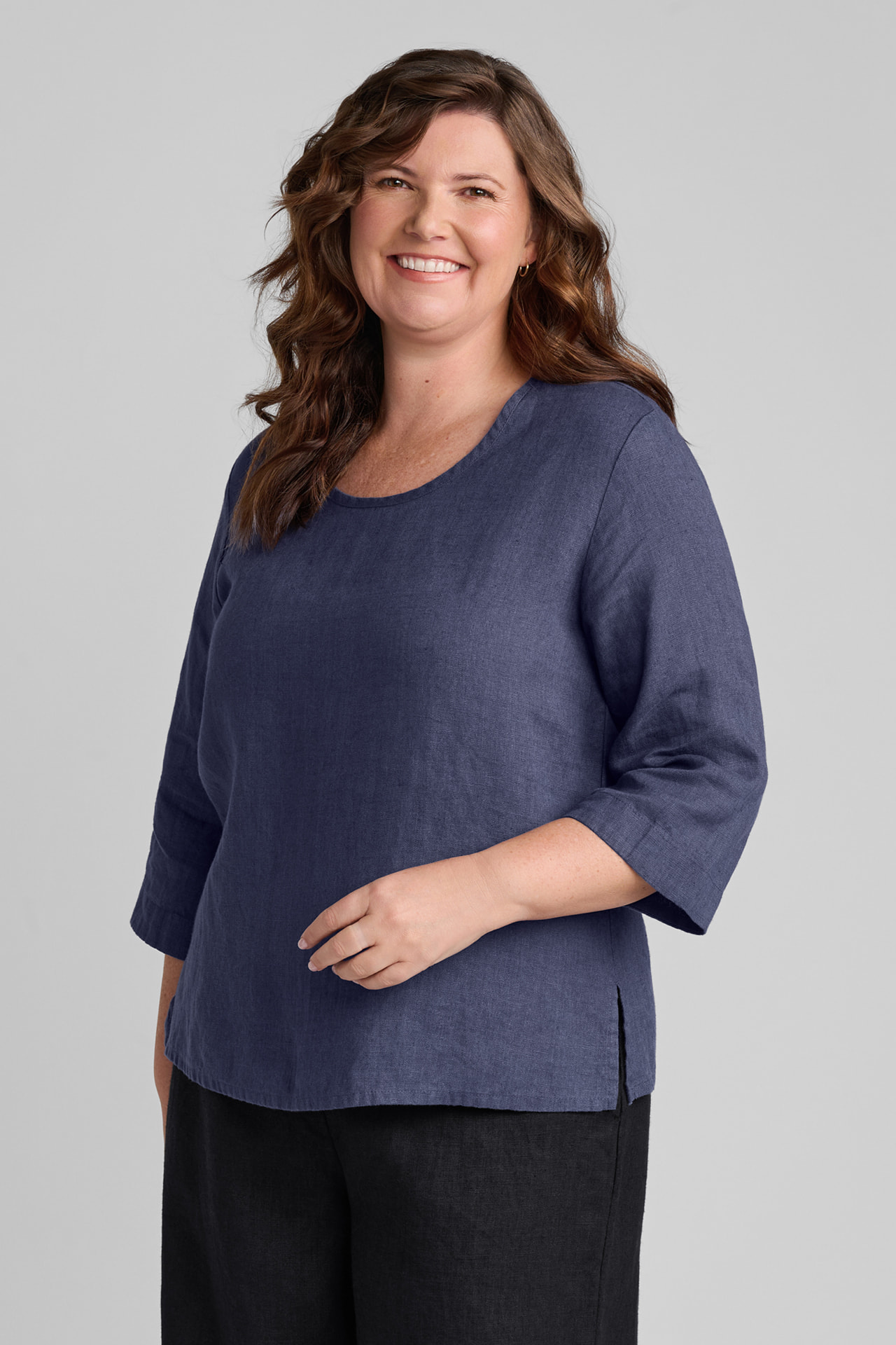 FLAX women's black linen pullover