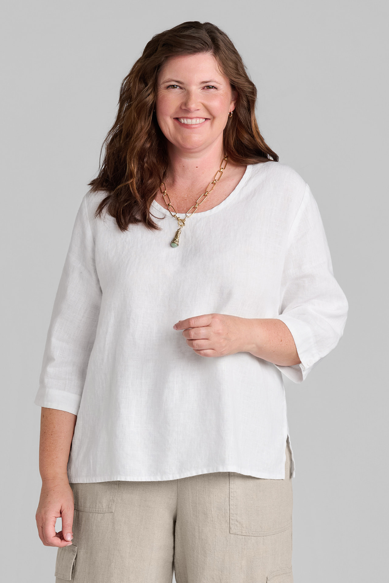 FLAX women's white linen pullover