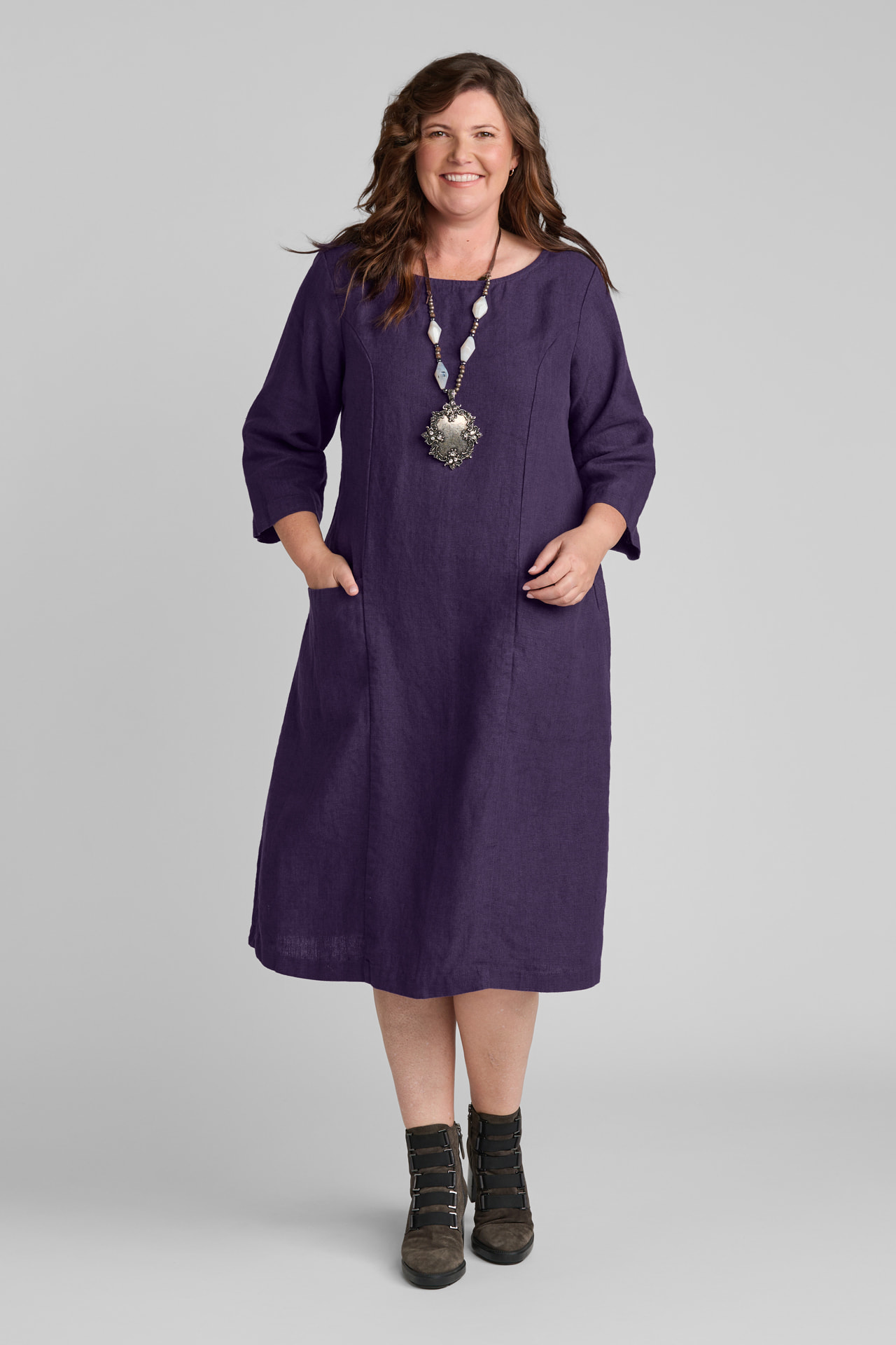 FLAX women's linen button down dress in black