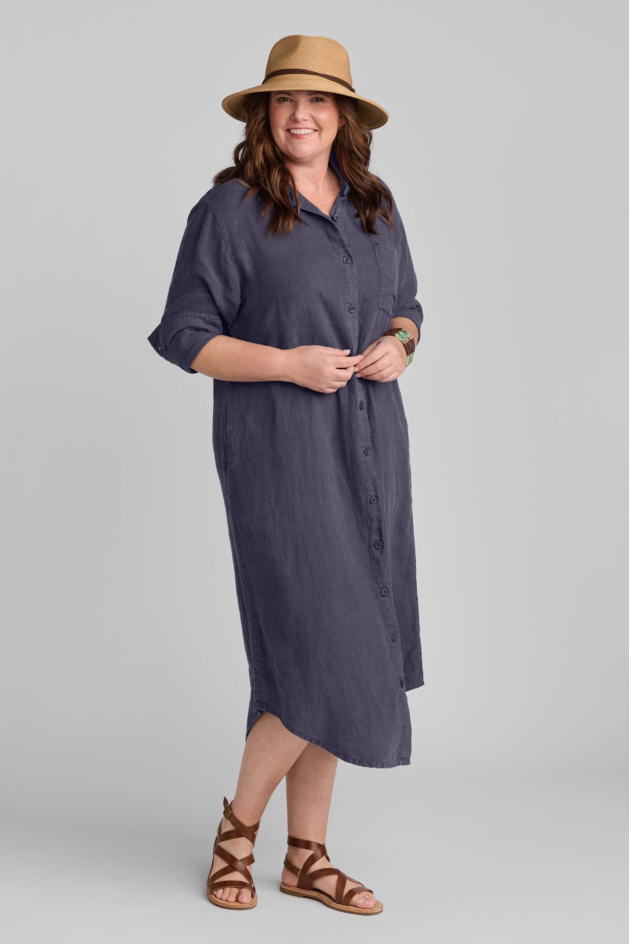FLAX women's linen dress in blue