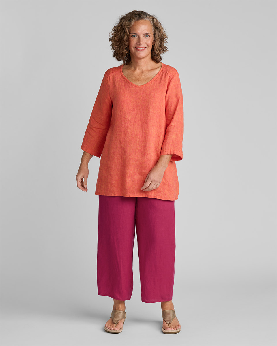 Women's linen dress in purple with linen top in red