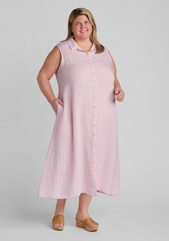 FLAX women's linen outfit featuring Marlowe Dress in Nantucket Rose