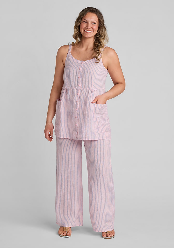 FLAX women's linen outfit featuring Sun Top in Nantucket Rose, Picnic Pant in Nantucket Rose