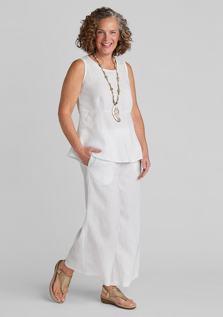 FLAX linen tank top in white with linen pants in white